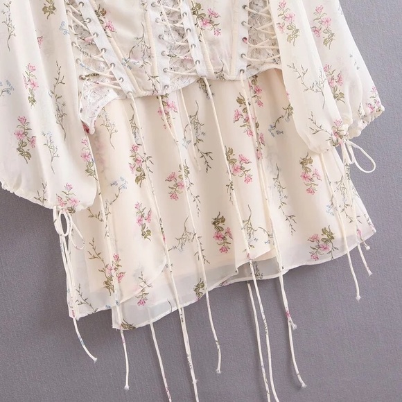 Corset dress lace up floral womens 2PCSet sexy - Picture 7 of 11